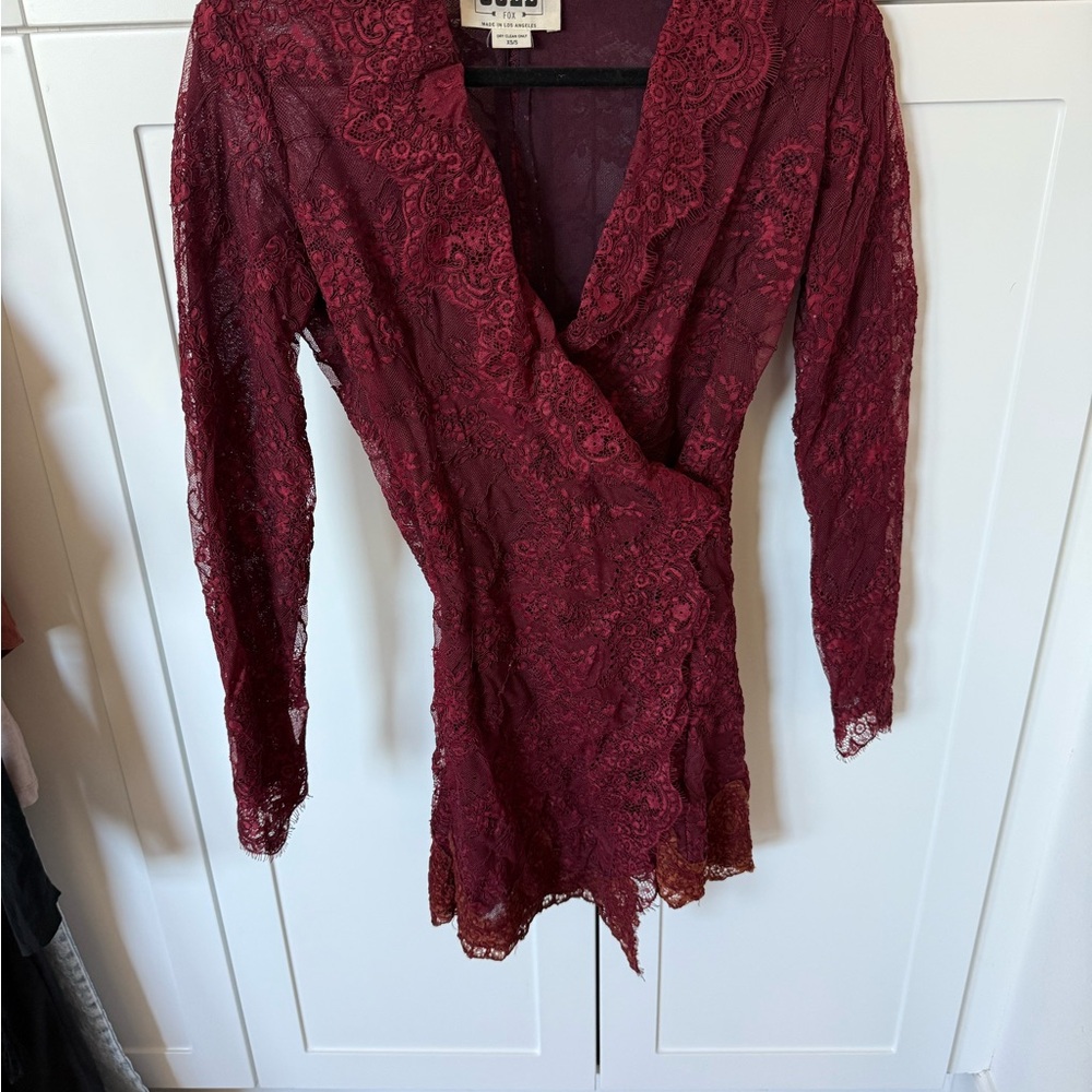 Stone Cold Fox Fillmore maroon Lace Wrap Dress